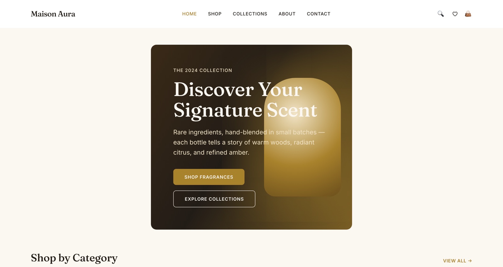 The Maison Aura storefront home page, built with VrittOS.